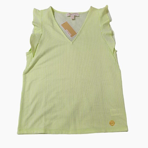 Michael Kors Stripes Ruffle Sleeveless V-neck Top‎ in Lime green Size Small